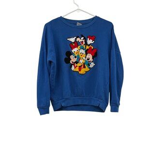 Disney Youth L? Sweatshirt Mickey Minnie Goofy Donald Blue Used